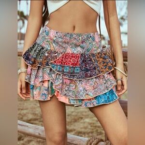 Paisley Print Bohemian Style Mini Skirt | Medium